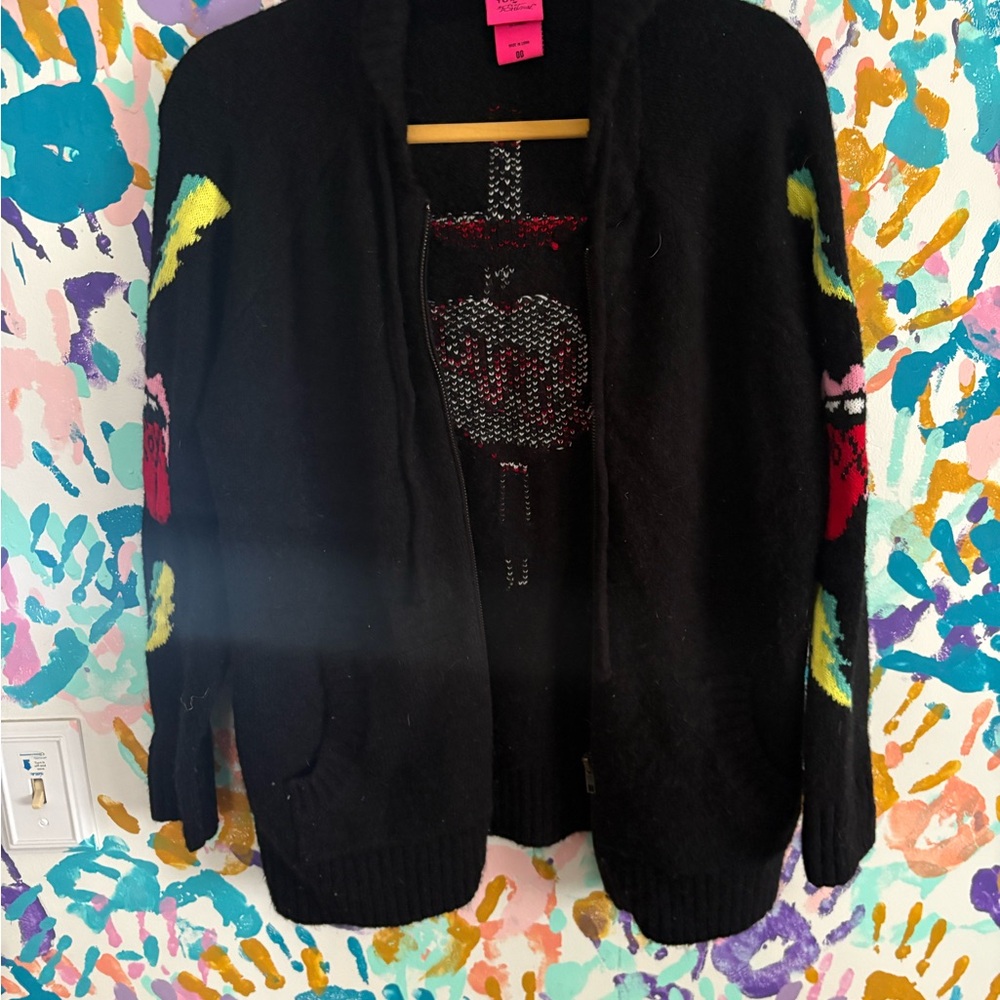 Torrid and Betsy Johnson  Black Cardigan with Vibrant Floral Accents